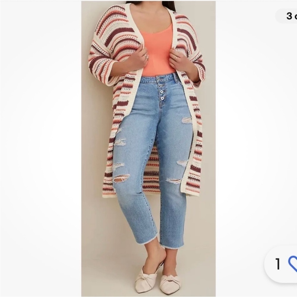 Torrid kimono sleeve crochet open long cardigan - Picture 1 of 10